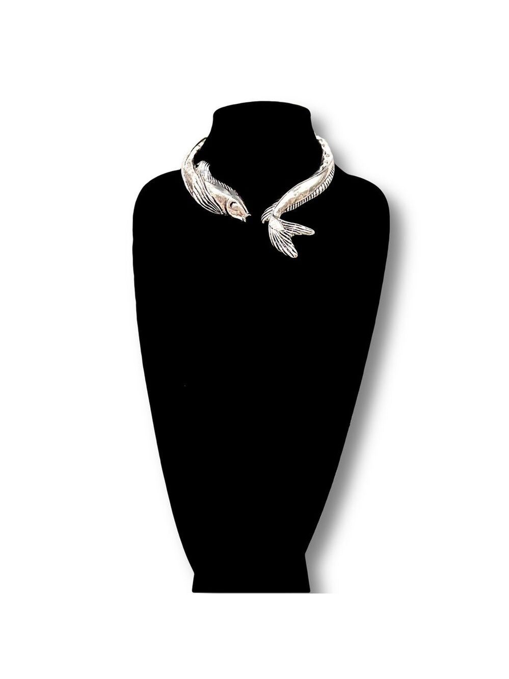 ZARA Silver Fish Collar Necklace Sculptural Nautical Choker NWOT